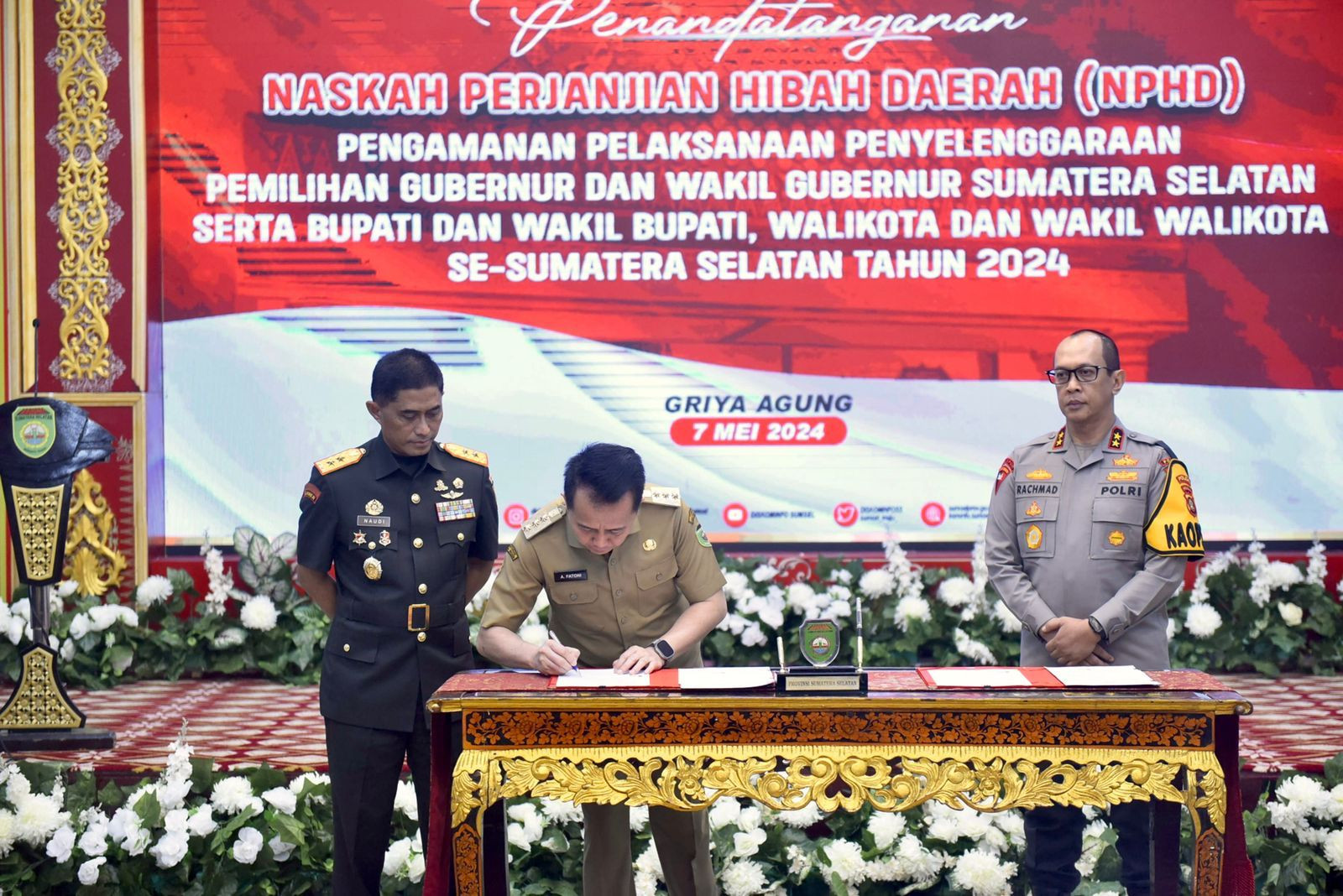Teken NPHD Pengamanan Pilkada 2024, Pj Gubernur Sumsel Agus Fatoni Berpesan Begini